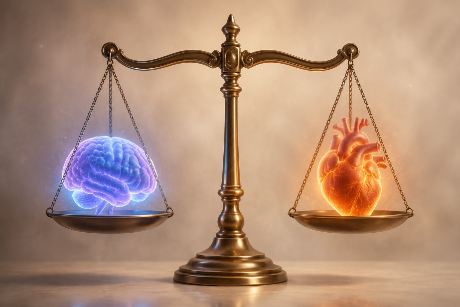 Balance scale representing the analytical and emphathetic dimensions of care